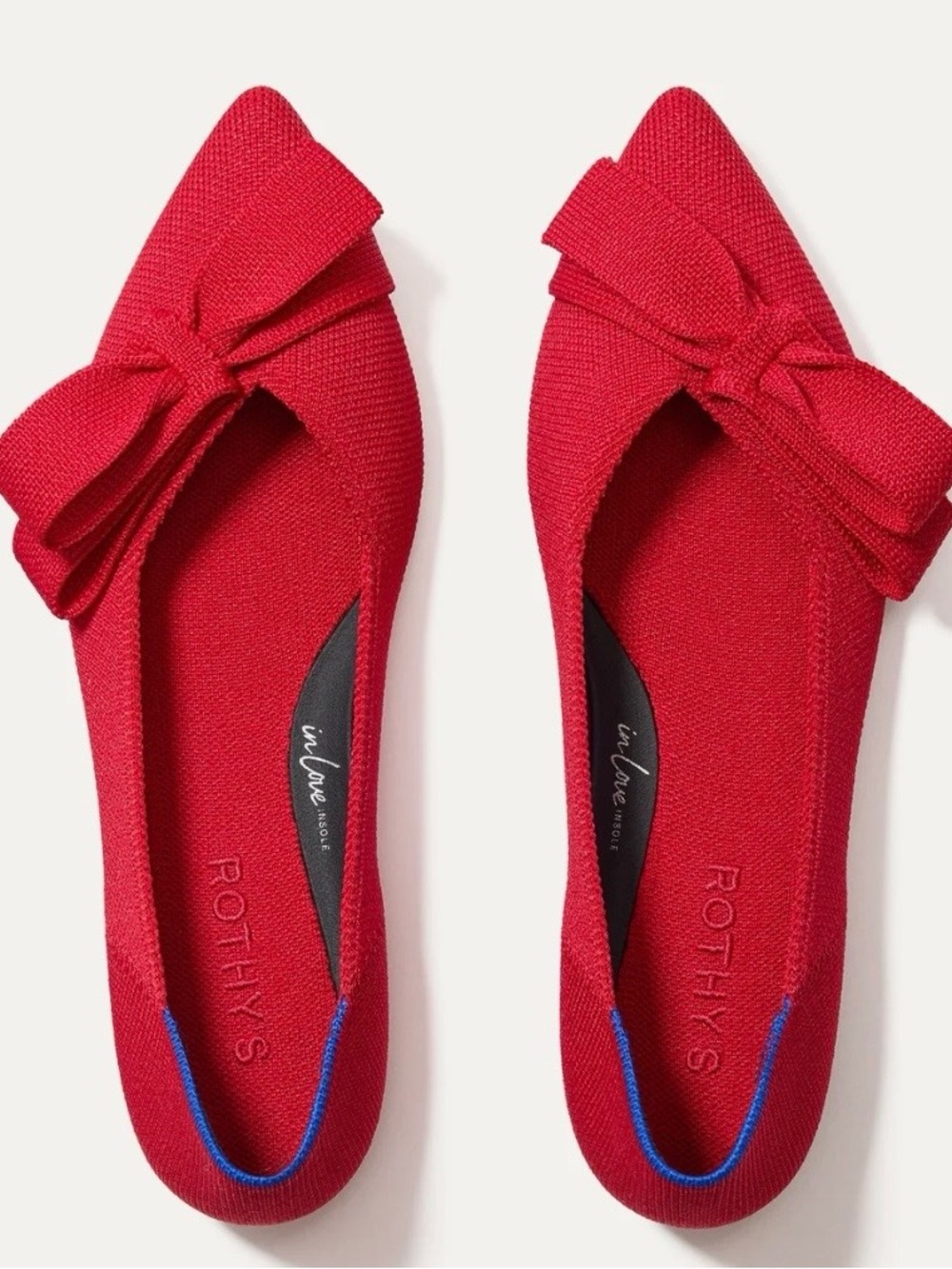 Rothy's Red Pointed Bow Ballet Flats, Size 9